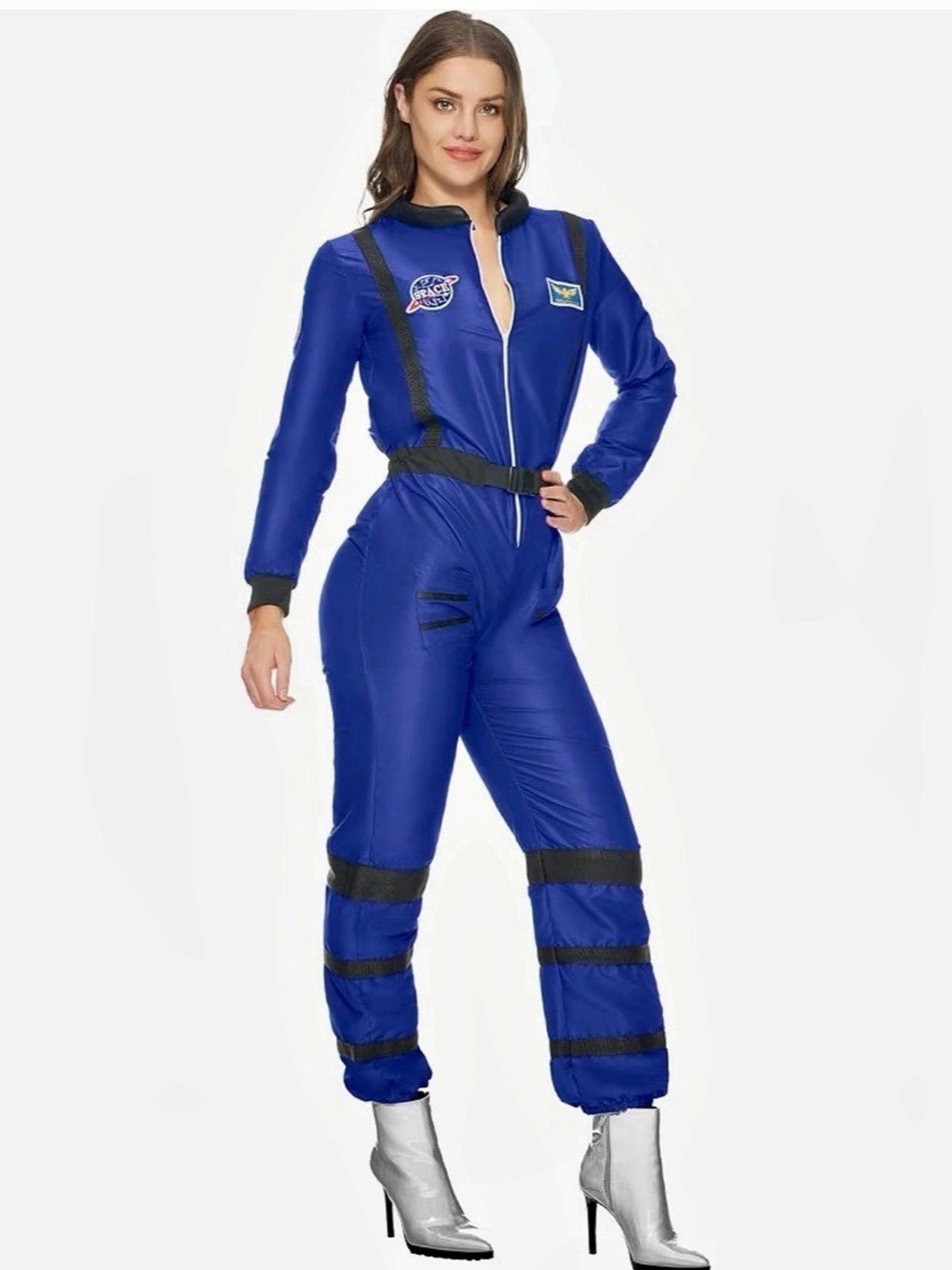 Spooktacular Creations Blue Astronaut Costume Adults Women Jumpsuit Size Medium